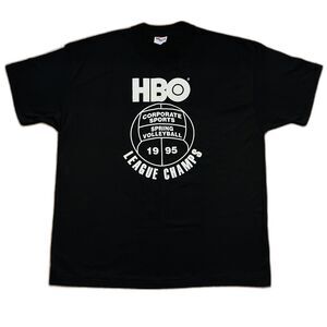 Vintage 1995 HBO Corporate Sport Volleyball League T Shirt Tee Men XL Black NWOT